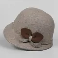 Elegante cappello a cloche in feltro di lana per donne con fiocco per l'autunno e l'inverno - M(56-58cm) / Marrone chiaro