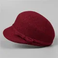 Detailed texture of burgundy wool felt cloche hat with an elegant ribbon bow design - M (56-58cm) / Bow Decoration Style (258251) / Burgundy