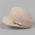 Detailed texture of elegant wool felt hat with decorative bow in vintage French style - M (56-58cm) / Bow Decoration Style (258251) / Beige