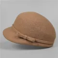Detail of wool felt equestrian hat showing the camel fabric texture and a side bow knot - M (56-58cm) / Bow Decoration Style (258251) / Camel