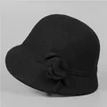 Detail of wool cloche hat showing exquisite 3D flower decoration and premium felt texture - M (56-58cm) / Black
