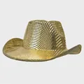 Cappello da cowboy disco con paillettes dorate per feste con tesa larga ed effetto specchio - Liscio / Oro