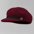 Fashionable burgundy wool newsboy cap for women with rope trim and vintage button - Adjustable / Burgundy