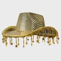 Cappello da cowboy con paillettes argento e frange di stelle a tesa larga disco - Stella Nappa / Oro