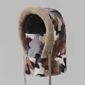 Colbacco invernale mimetico con bordo in ecopelliccia e cappuccio antivento per uomo e donna - M (56-58cm) / Cachi Mimetico