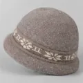 Winter knit bucket hat for women in warm rabbit hair blend with pearl accents - One Size Stretchy / Khaki