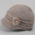 Detailed texture of thick knit winter hat with plush faux fur and rhinestone accent - One Size Stretchy / Khaki