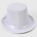 Detalle de un sombrero de copa blanco con textura fina y cinta de raso a juego decorativa - M(56-58cm) / Blanco