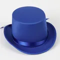 Vista superior de un sombrero de copa de satén azul real con cinta de seda suave - M(56-58cm) / Azul