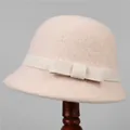 Elegant beige wool felt cloche hat for women featuring a minimalist bow decoration - M (56-58cm) / Beige