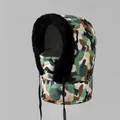 Dettaglio del cappello aviatore mimetico invernale con pelliccia nera e maschera antivento - M (56-58cm) / Mimetico Nero