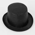 Vista superior detallada de sombrero de copa negro con textura rugosa y ala curva elegante - M(56-58cm) / Negro con lentejuelas