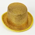 Primer plano de un sombrero de copa dorado con purpurina y borde de tela amarilla - M(56-58cm) / Dorado con Purpurina