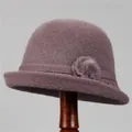 Winter knitted cloche hat for elderly women featuring warm fleece lining and floral accents - M (56-58cm) / Taro