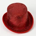 Detalle de chistera roja con purpurina y borde de terciopelo para espectáculos - M(56-58cm) / Rojo con lentejuelas