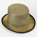 Primer plano de un sombrero de copa con lentejuelas doradas y borde negro para fiestas - M(56-58cm) / Lentejuelas Oro Oscuro