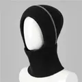 Detail of black ribbed knit balaclava showing gray side stripes and thick fleece lining - One Size Stretchy / Black