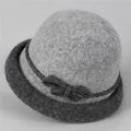 Detail of wool cloche hat showing two-tone grey felt texture and side bow accent - M (56-58cm) / Light Gray