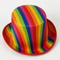 Detalle de un sombrero de copa con rayas de arcoíris y borde rojo para espectáculos - M(56-58cm) / Rayado Arcoíris (Color 5)