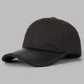 Detail of wool texture and leather brim on a warm brown men's winter baseball cap - Adjustable / Coffee