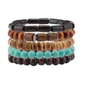 Set di cinque braccialetti impilabili con perline di legno e pietre turchesi marmorizzate - Stile Perla Rotonda Turchese Legno Marrone Scuro (2)