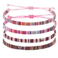 Détail de 4 bracelets bohèmes en corde de cire tissée avec cordons roses réglables - Style A-6
