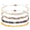 Détail de 4 bracelets bohémiens en cordon de cire imperméable et tissu ethnique tissé - Style B-1