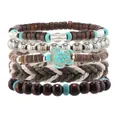 Fünfteiliges Vintage-Boho-Armband-Set mit Holzperlen und Türkis-Schildkröten-Anhänger - Türkis Schildkröte Anhänger Stil (7)
