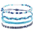 Détail d'un lot de 4 bracelets bohèmes bleus en corde de cire imperméable et perles - Style B-3