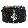 Mehrlagiges Holzperlen-Armband-Set mit Natursteinen und Lebensbaum-Anhänger im Boho-Stil - Lebensbaum Hohl Metall Anhänger Stil (10)