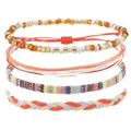 Détail de l'ensemble de quatre bracelets de plage bohèmes avec perles et cordes de cire tressées - Style B-5