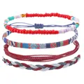 Lot de 4 bracelets bohèmes en corde cirée étanche avec perles et motifs ethniques - Style B-6