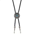 Detailansicht von Vintage-Bolo-Krawatte mit Türkis-Sonnenblumen-Clip und Silberspitzen - Türkis-Blumen-Stil (Stil B)