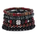 Mehrlagiges Retro-Perlenarmband-Set mit Kreuz und Holzperlen für einen Vintage-Ethno-Look - Quadratisches Geometrisches Totem Metall Stil (13)