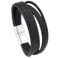Dettaglio del bracciale multistrato in pelle nera con stelle e chiusura magnetica - Nero
