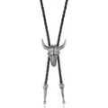 Western bolo tie with silver bull skull pendant and black braided cord - Bull Skull Style A