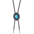 Western cowboy bolo tie with turquoise stone oval slider and black braided leather cord - Oval Turquoise Style