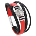 Multi-layer leather bracelet for men featuring a dragon Yin Yang magnetic clasp charm - Red