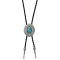 Detailed macro view of vintage silver bolo tie with sunflower metalwork and turquoise stone - Enameled Petal Style