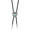 Detail of vintage heart turquoise bolo tie with silver engraved metal tips and black cord - Heart Turquoise / Heart (Black Cord)