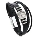 Multi-layer black leather bracelet for men featuring a Tai Chi Yin Yang dragon magnetic clasp - Black
