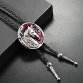 Cravatta bolo western vintage con inserto in smalto rosso e cordino in pelle nera - Stile Testa di Cavallo / Argento antico