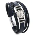 Detail of multi-layer braided leather bracelet with dragon relief magnetic steel clasp - Blue