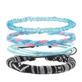 Bohemian style four-piece bracelet set with blue beads and woven ethnic patterns - Sky Blue Pink Style (Style F)