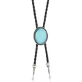 Classic Bolo Tie with light blue gemstone inlay and vintage engraved silver tips - Oval Blue