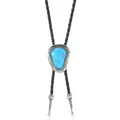 Western cowboy Bolo Tie with turquoise stone and black braided cord on white background - Irregular Stone Turquoise