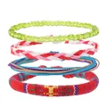 Bohemian style 4-piece bracelet set with colorful beads and woven cords in light green - Light Green Pink Style (Style H)