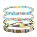 Bohemian style woven bracelet set featuring colorful beads and tribal cotton cord - Ethnic Color Block Style (Style J)