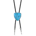Detail of western bolo tie featuring a blue turquoise stone with silver metal tips - Triangle Turquoise