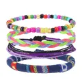 Bohemian stackable bracelet set with colorful beads, woven fibers, and ethnic fabric - Colorful Wax Cord Bead Style (Style K)